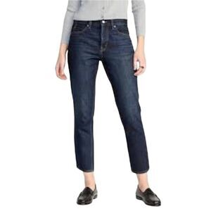 Old Navy Women's Dark Wash High Rise Button Fly Slouchy Straight Cotton Jeans
